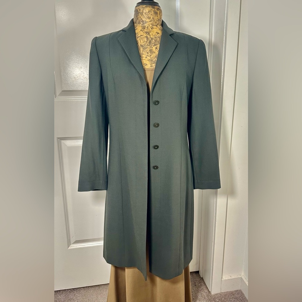 Carlisle dark green long blazer pantsuit jacket.